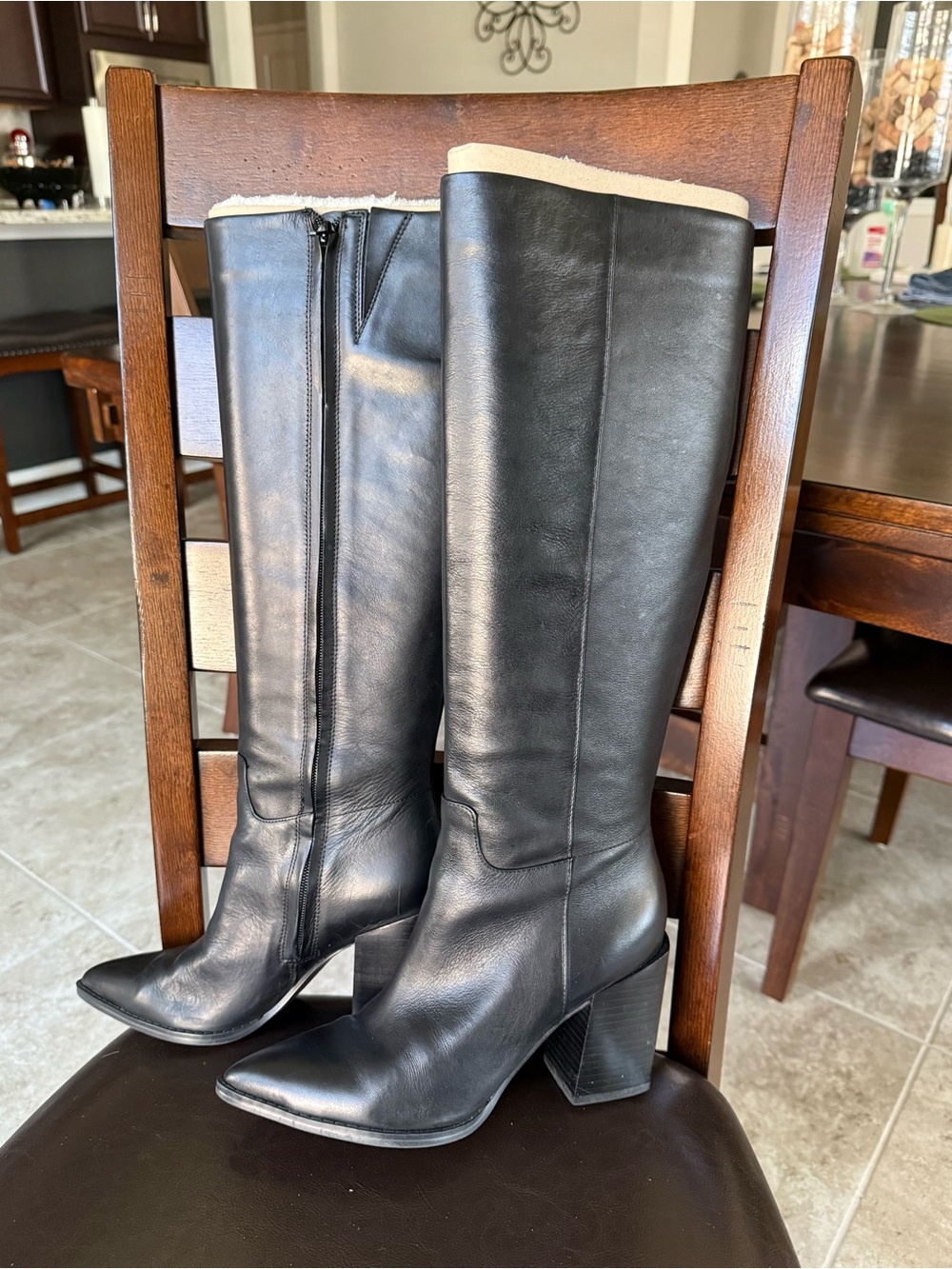 Nine West Brixe Black Leather Knee-High Block Heel Boots